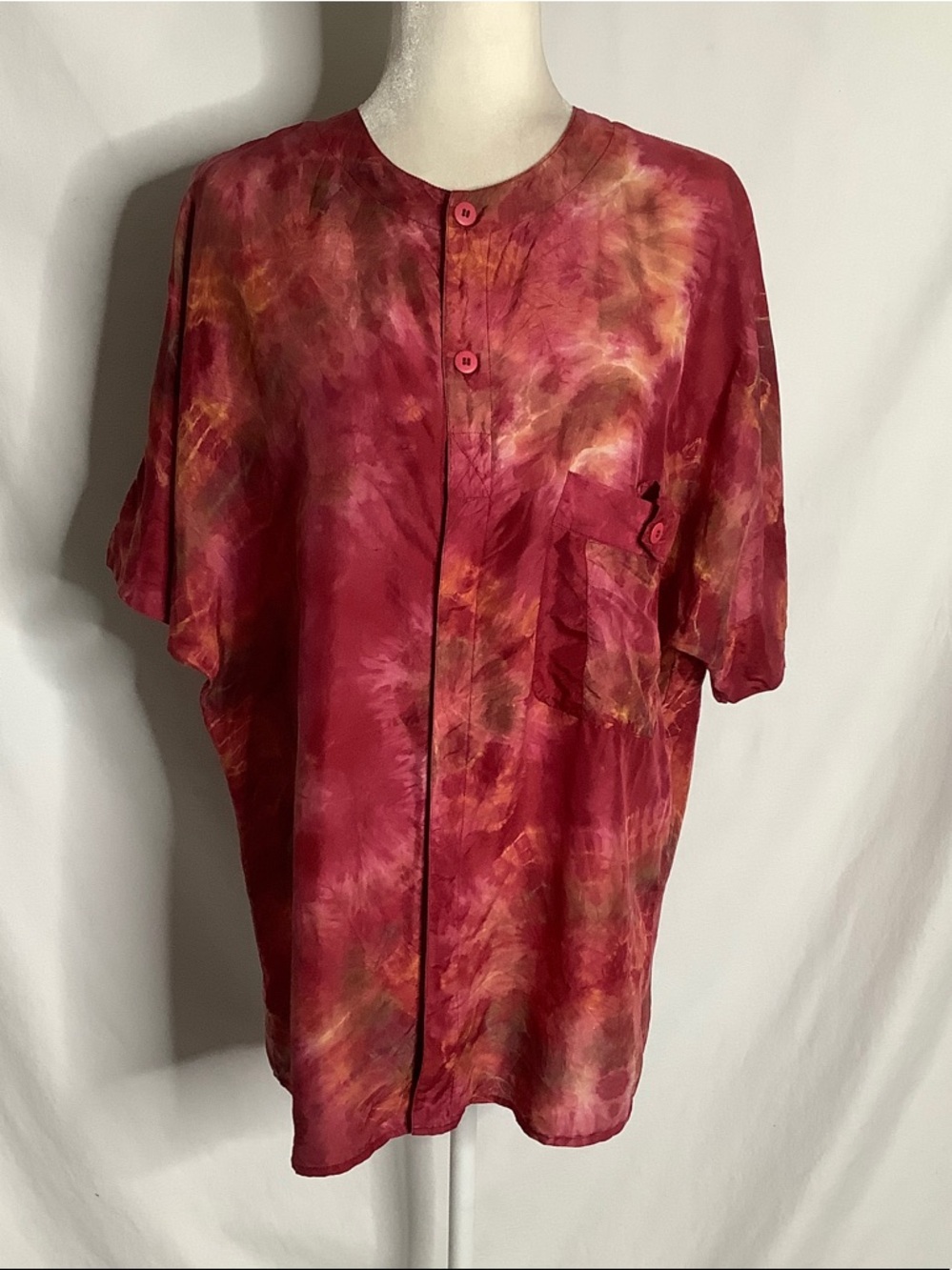 Silk Tie-Dye Short Sleeve Shirt Size M